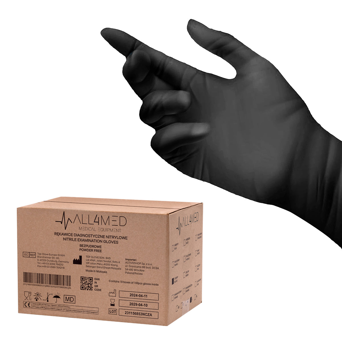 All4med disposable diagnostic nitrile gloves black M 10x100 pieces