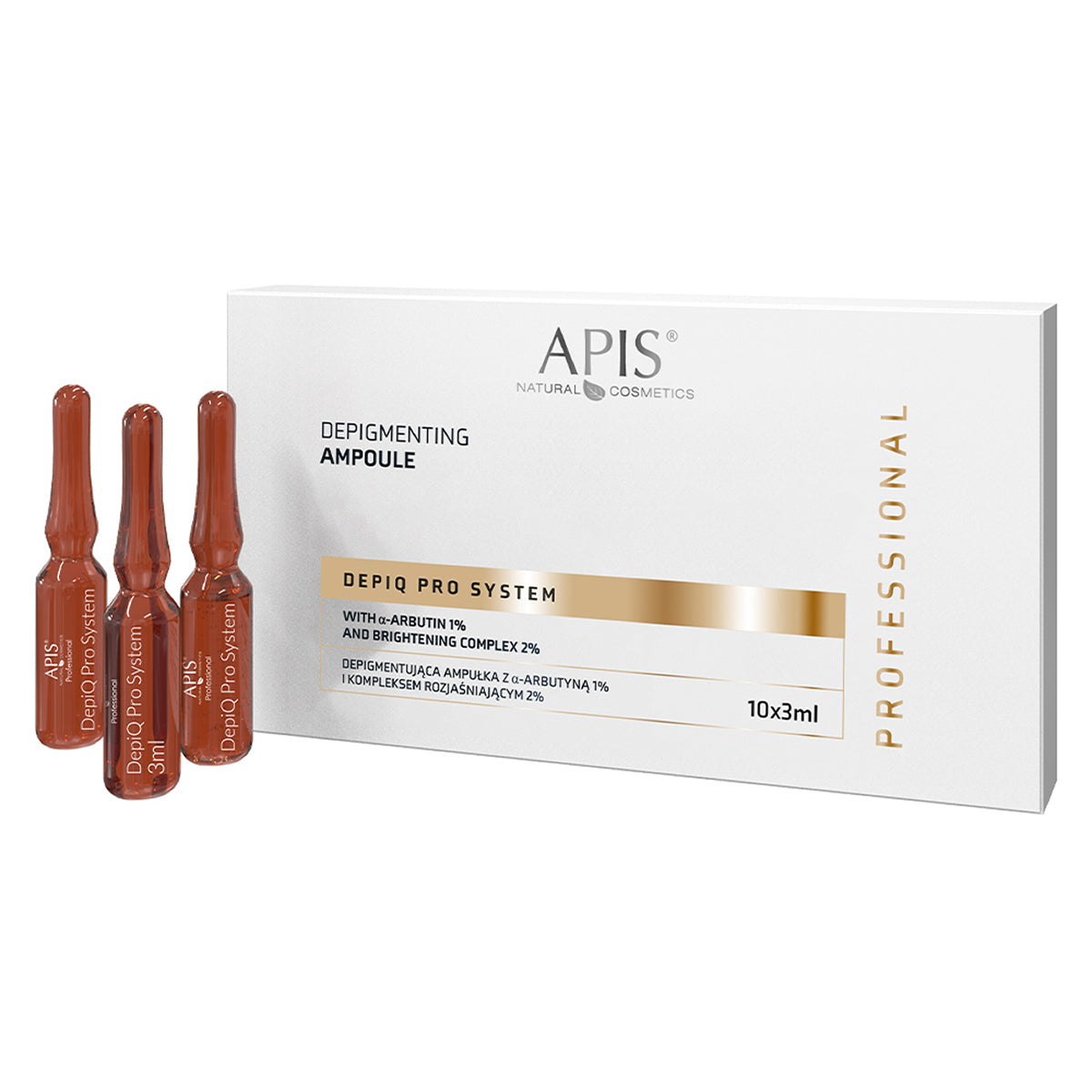 APIS DEPIQ PRO SYSTEM Depigmenterende ampul met α-arbutine 1% en verhelderend complex 2%, 10x3ml