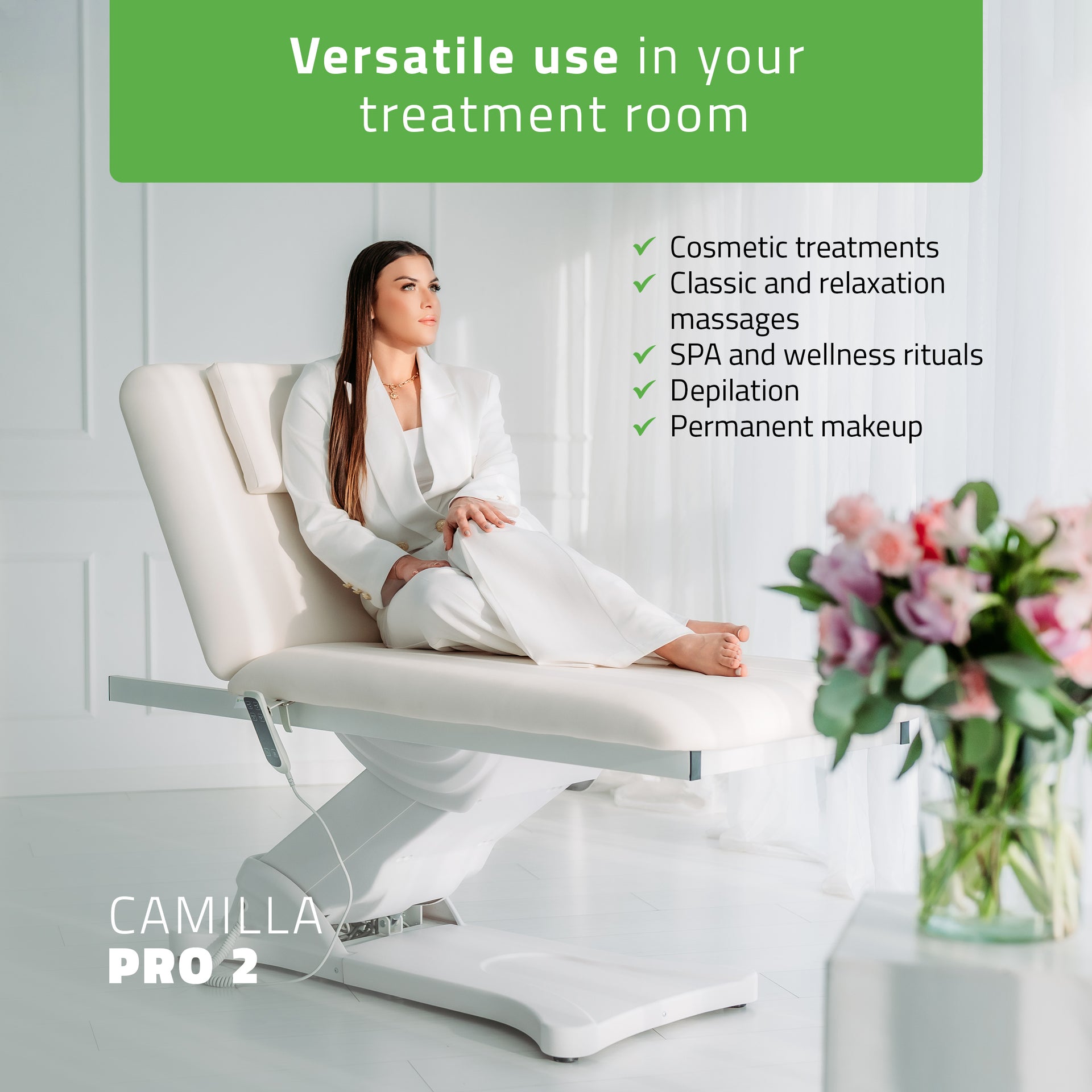 Elektrisch verwarmde beautybank Camilla PRO 2 voor massage- en spabehandelingen