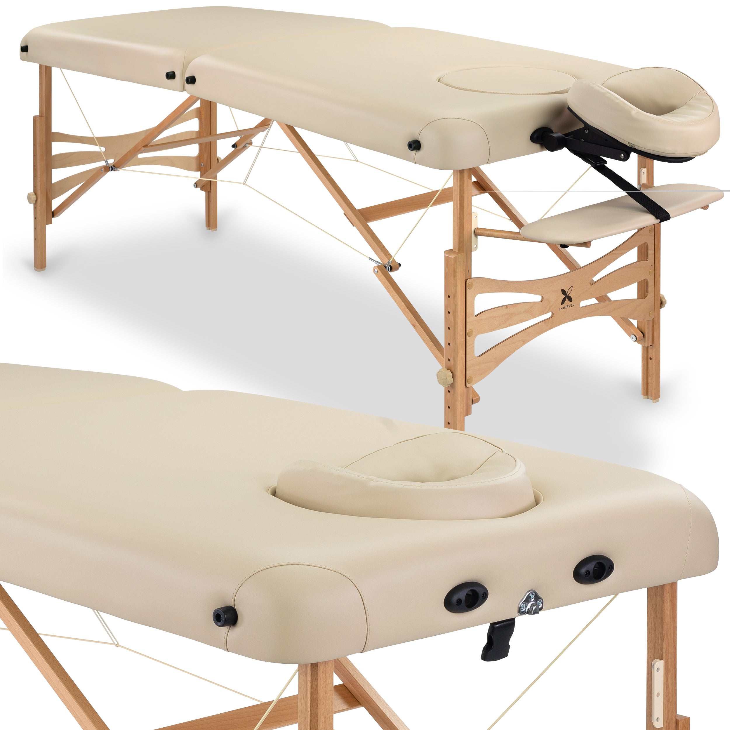 Massagetafel Panda 70 met comfortabele gezichtsuitsparing Vinyl Flex K033, beige